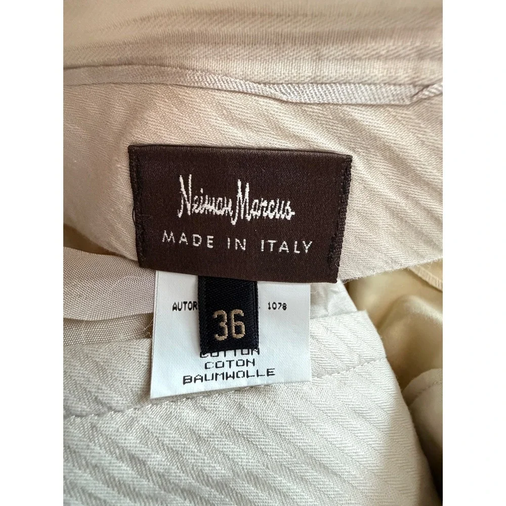Neiman Marcus Mens 36 Pleated Cotton Trousers Tan Khaki Italy Dress Pants
